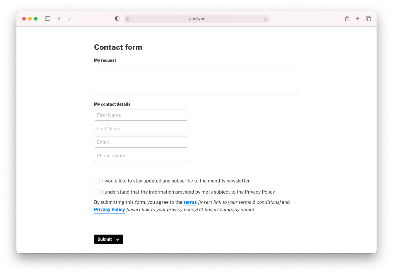 GDPR compliant contact form