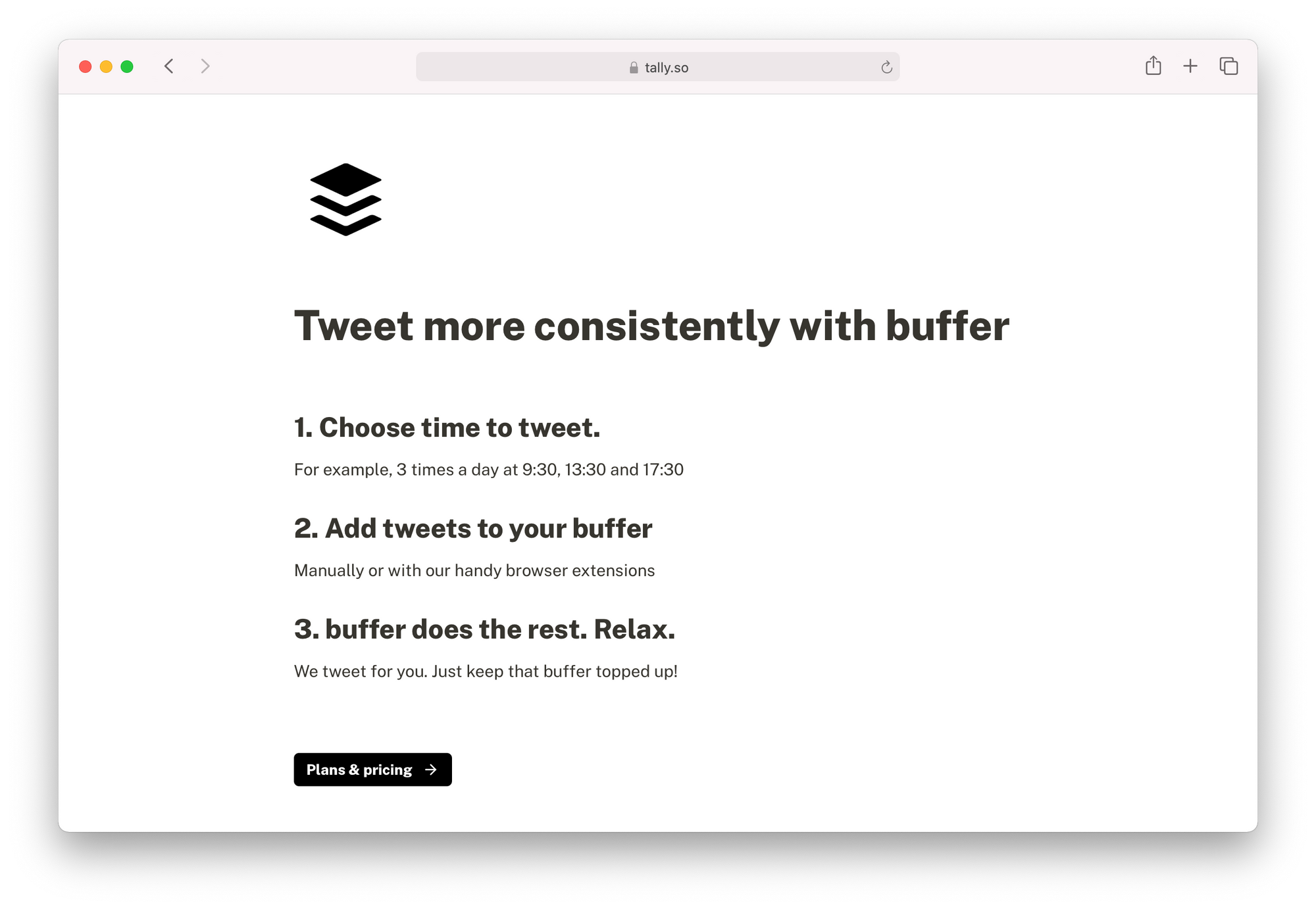 Landing page used to launch Buffer